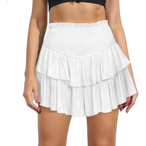 NWOT MiiVoo Women's High Waist Ruffle Flowy Mini Skirt Lined Short Skirt, M - Picture 3 of 6